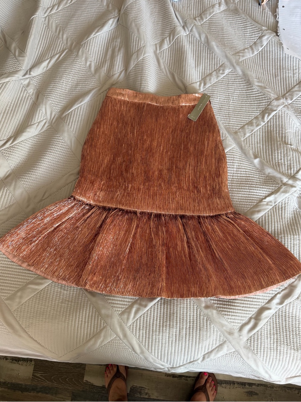 J. Crew Rose Gold  Metallic finish with Fluted skirt with Pleated Hem  - Women's